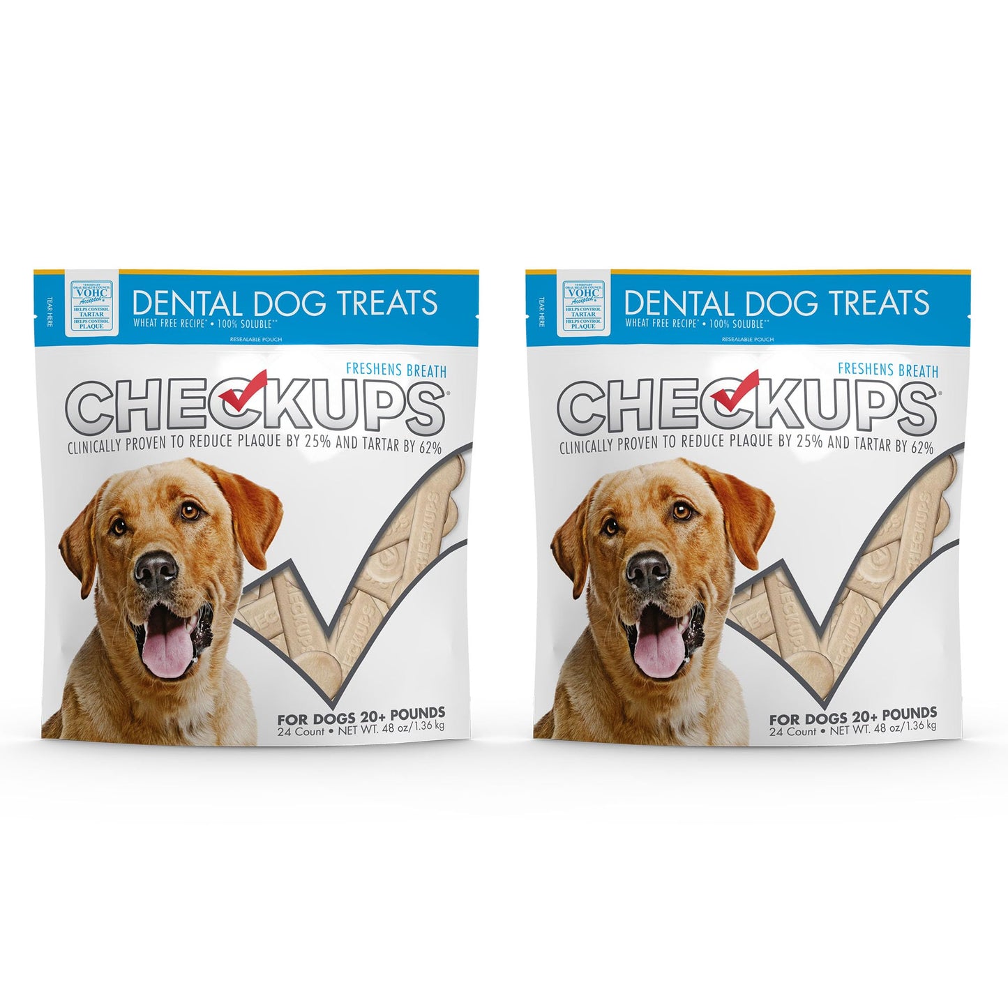 Checkups Dental Dog Treats for Oral Care, Fresh Breath & Plaque Control - 24 Treats, 48 oz. (2 Pack) - Delicious Chews for Happy and Healthy Dogs