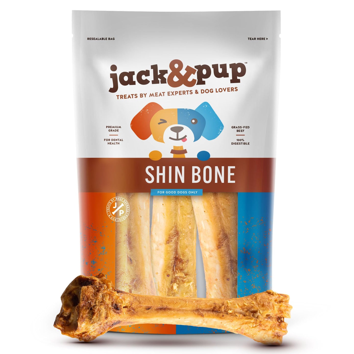 Jack&Pup Roasted Meaty Beef Shin Bone Dog Treats – 8-11” Long Lasting All Natural Gourmet & Healthy Dog Bone Treat Chews – Savory Smoked Beef Flavor (3 Pack)