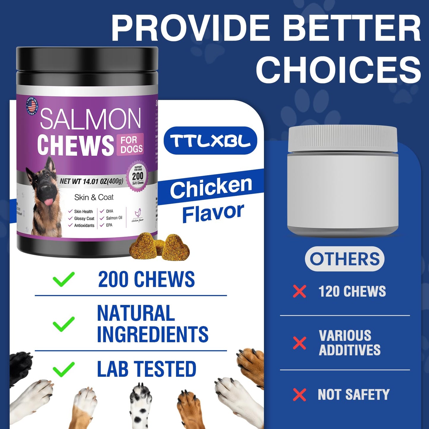 Omega 3 Skin and Coat Supplement for Dogs 200 Chews Dog Fish Oil Supplements with EPA & DHA Fatty Acids Dry Skin Relief for Dogs Shedding Allergy Itching Promotes Heart Hip Joint Health