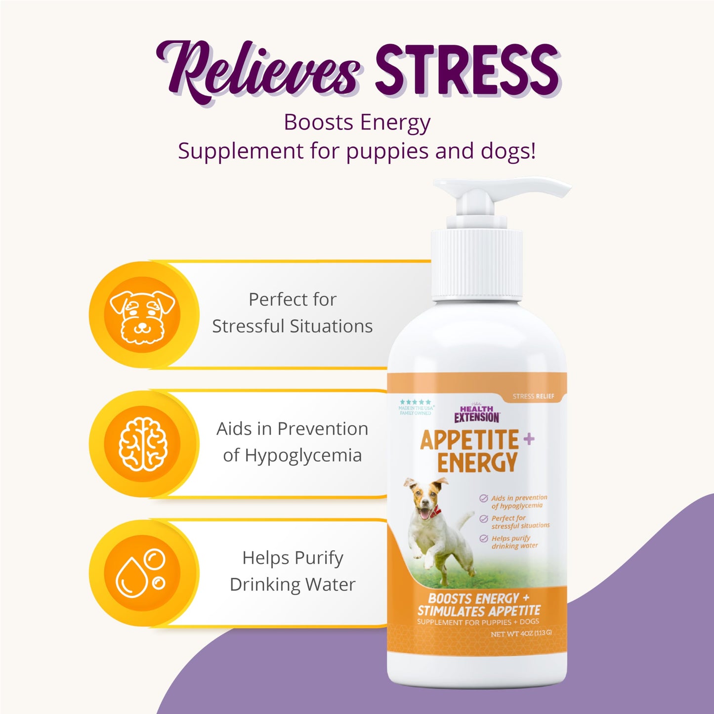 Health Extension Stress Relief Supplement for Dogs, 8oz - Appetite & Energy Boost, Prevents Hypoglycemia, Enriched with Vitamin B