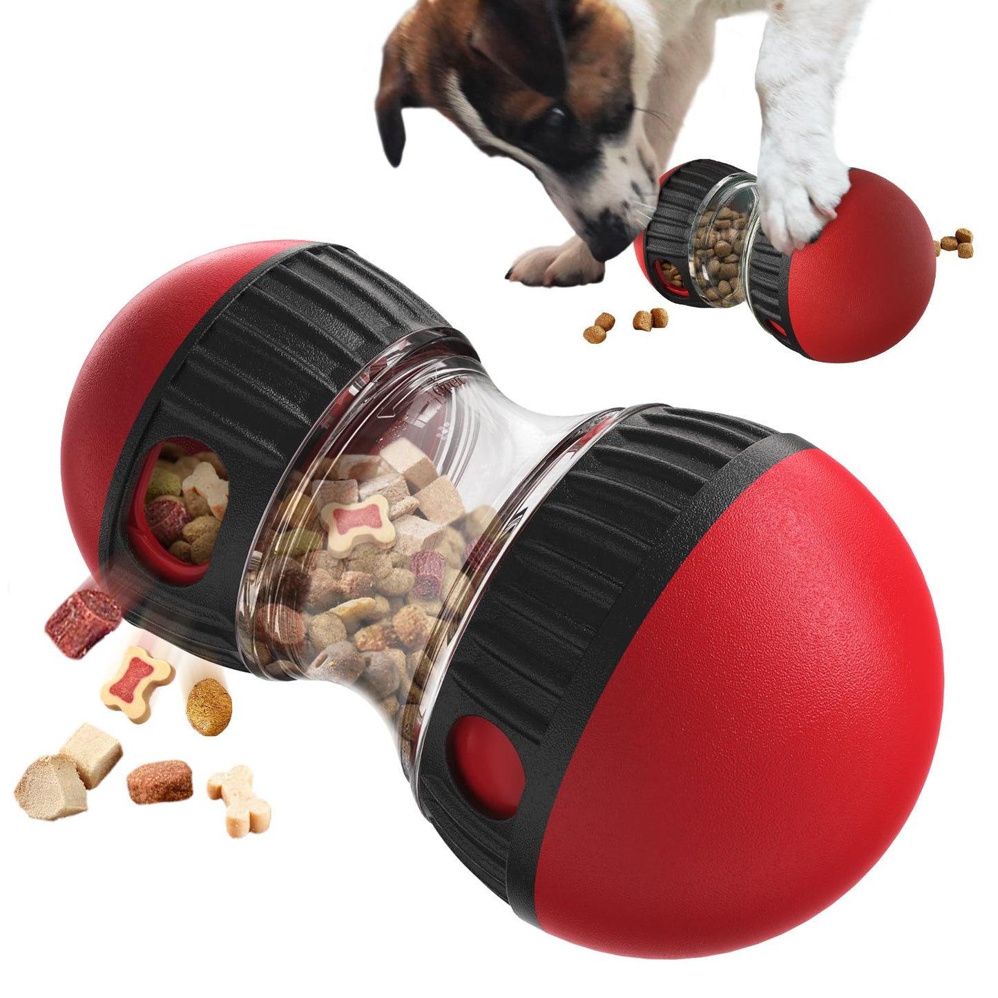 Interactive Puzzle Toy - Adjustable Food Treat Dispensing Toy, Indestructible Food Dispenser, Slow Feeder for Large/Medium/Small Dogs, Puppy Pet Gift (Red)