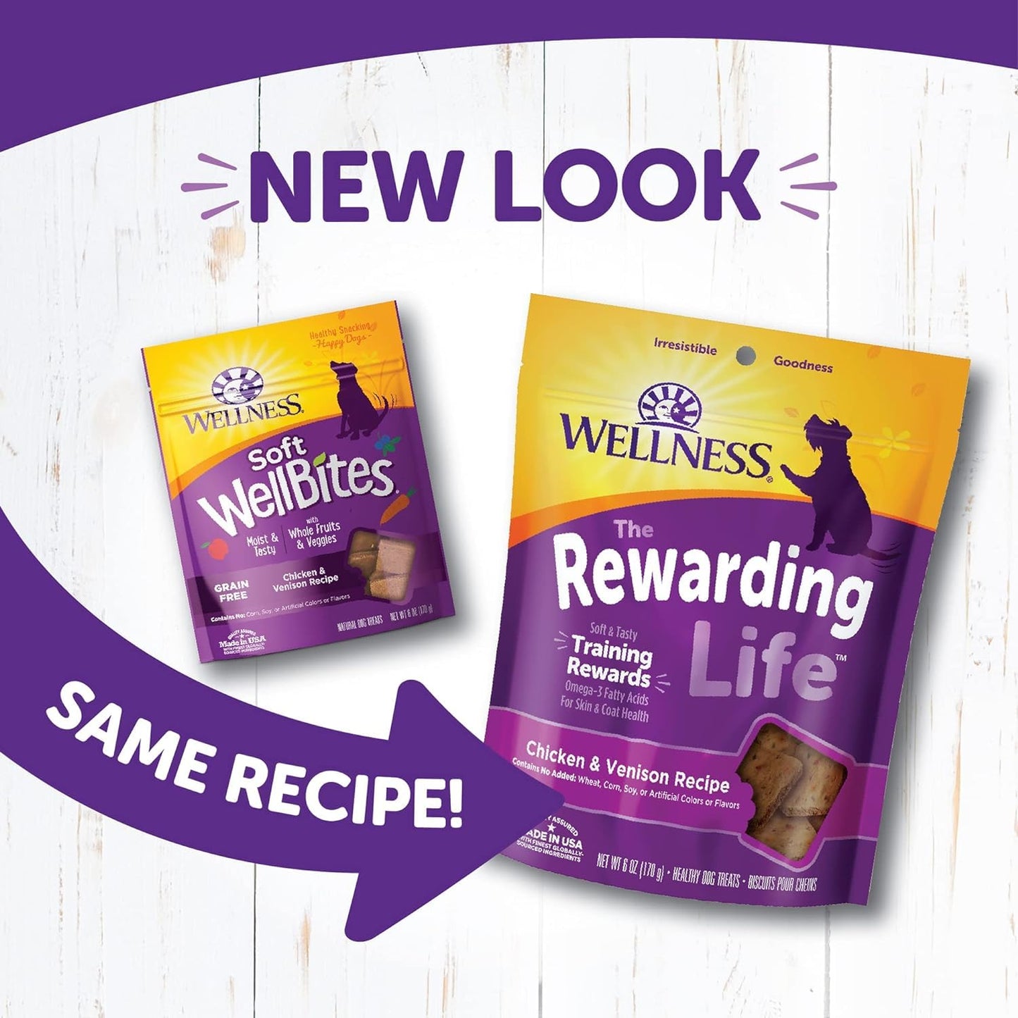 Wellness Rewarding Life Soft & Tasty Training Rewards for Dogs. 2pk Variety Bundle: (1) Beef & Turkey & (1) Chicken & Venison, 6oz Bags