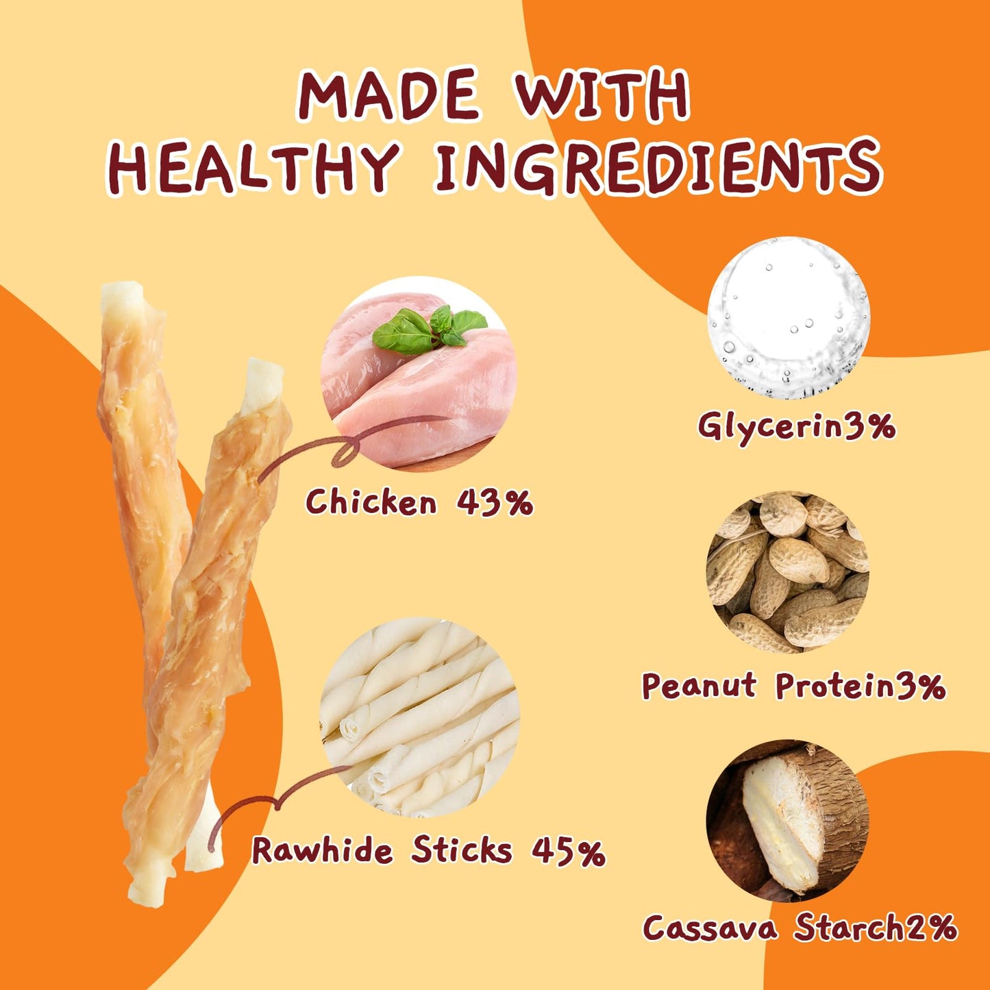 Jungle Calling Dog Treats, Chicken Wrapped Rawhide Sticks for Dogs, Delicious and Nutritious Training Reward Treats and Dog Chews Snacks, 6 oz