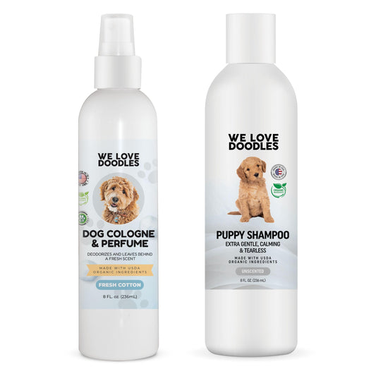 We Love Doodles Puppy Shampoo & Conditioner and Dog Cologne | Organic Ingredients | Sensitive & Itchy Skin Wash | Long Lasting After Bath | Puppies Odor Eliminator Spray | Made in USA