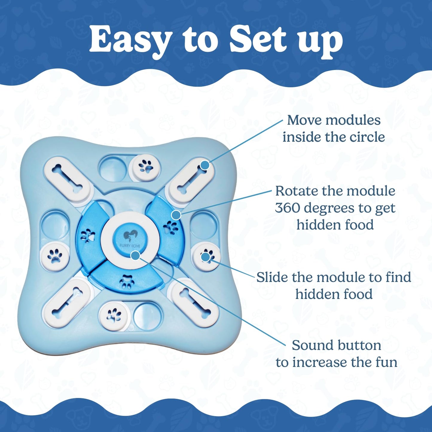 FURRY LOVE - Dog Puzzle Food Feeder | Level 3 IQ Training Toy for Small/Medium/Large Dogs | Mental Enrichment & Aggressive Chewer Gift | Interactive Treat Puzzle -Blue