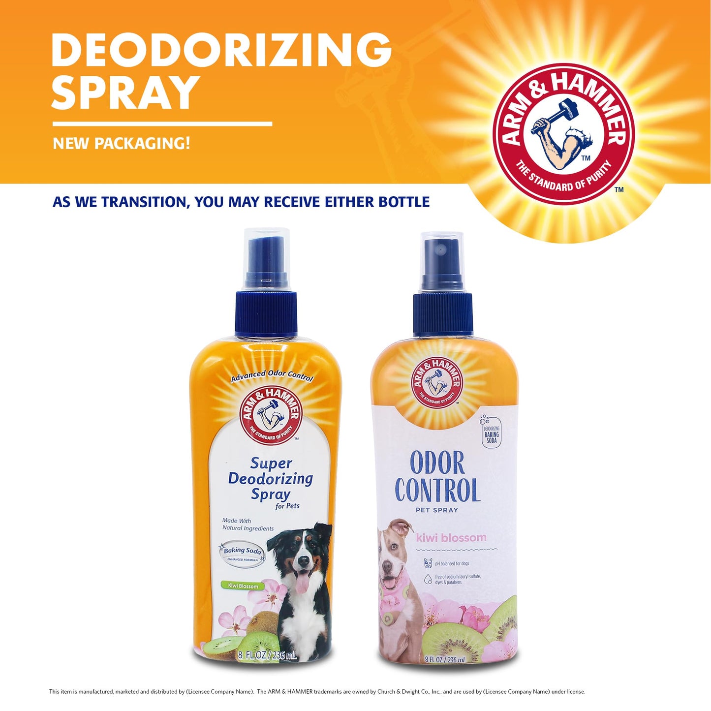 Arm&Hammer For Pets Super Deodorizing Spray for Dogs, Best Odor Eliminating Spray for All Dogs&Puppies|Arm & Hammer Baking Soda Formula with Kiwi Blossom Scent,8 Fl Oz (Pack of 2) Packaging may vary