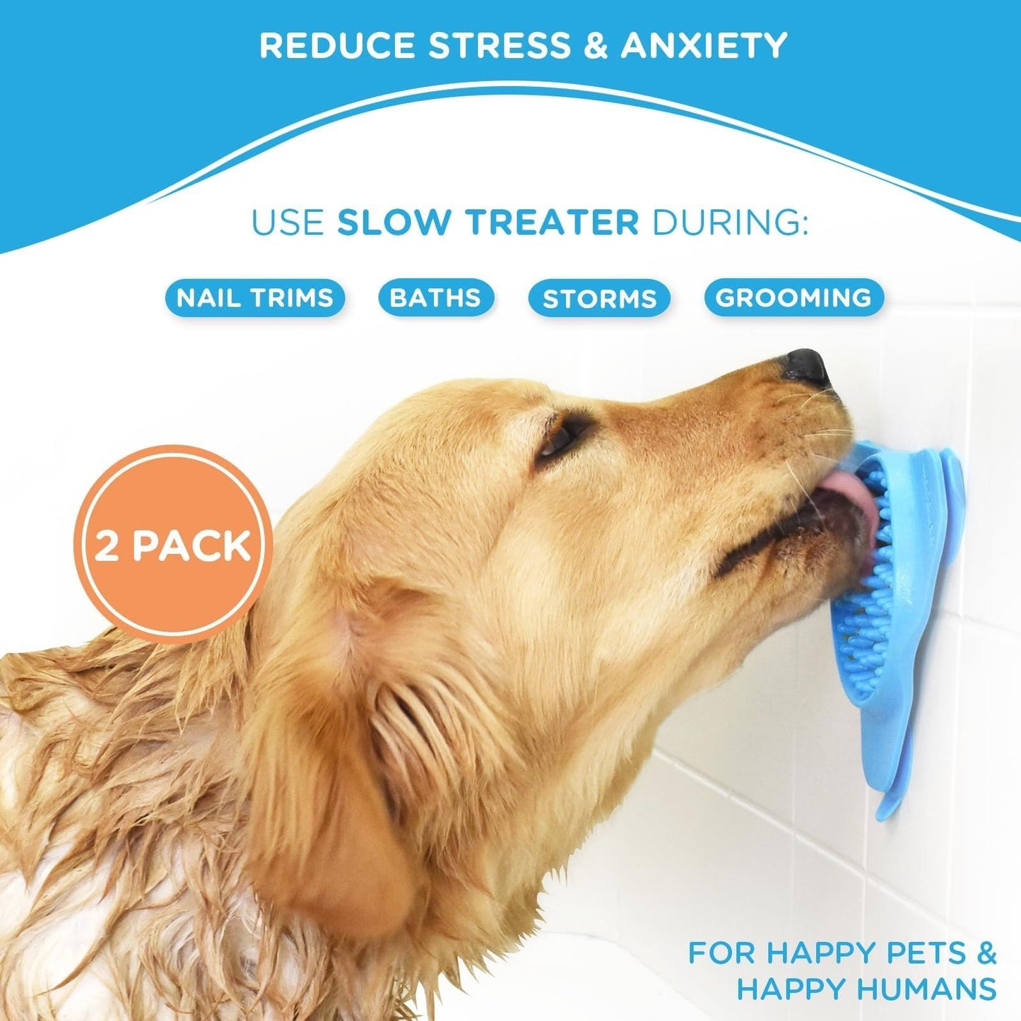 Aquapaw Lick Mat for Dogs - 2-Pack, Regular, Blue - Suction Cup Lick Mat & Slow Feeder Pad for Peanut Butter Dog Treats - Calming Bathing Aid
