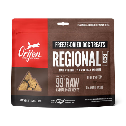 ORIJEN Grain Free High Protein Freeze Dried Dog Treats Regional Red Recipe 3.25oz Bag