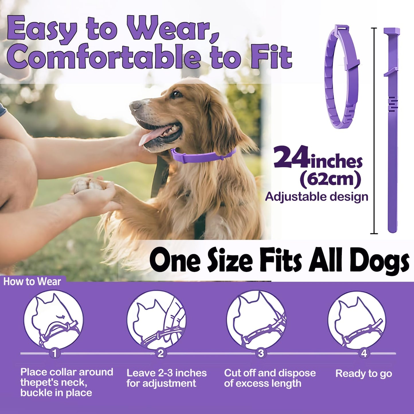 Lintriguingly Calming Collars for Dogs - 4 Packs，Dog Calming Collar Relief for Anxiety, Stress & Separation, Adjustable 25 Inch Size, Anxiety Collar for Dogs, Lasts 60 Days