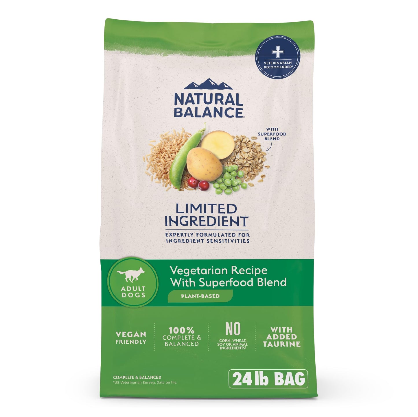 Natural Balance Limited Ingredient Adult Dry Dog Food with Vegan Plant Based Protein and Healthy Grains, Vegetarian Recipe, 24 Pound (Pack of 1)
