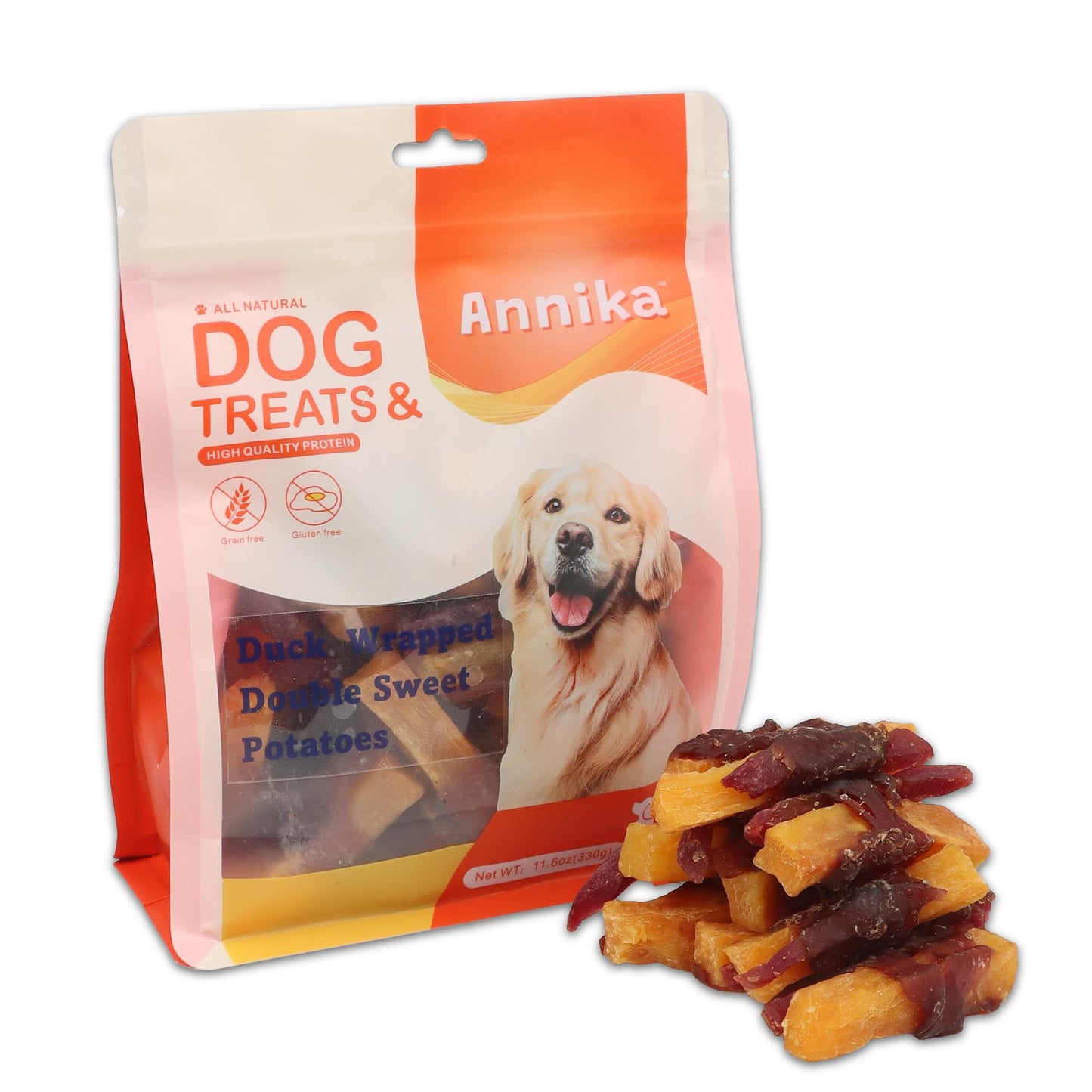 Annika Duck & Sweet Potato Wrapped Dog Treats – Healthy Low Fat, High Protein Jerky Chews, Grain-Free Training Snacks & Dental Treats for Small, Medium & Large Dogs, 11 oz