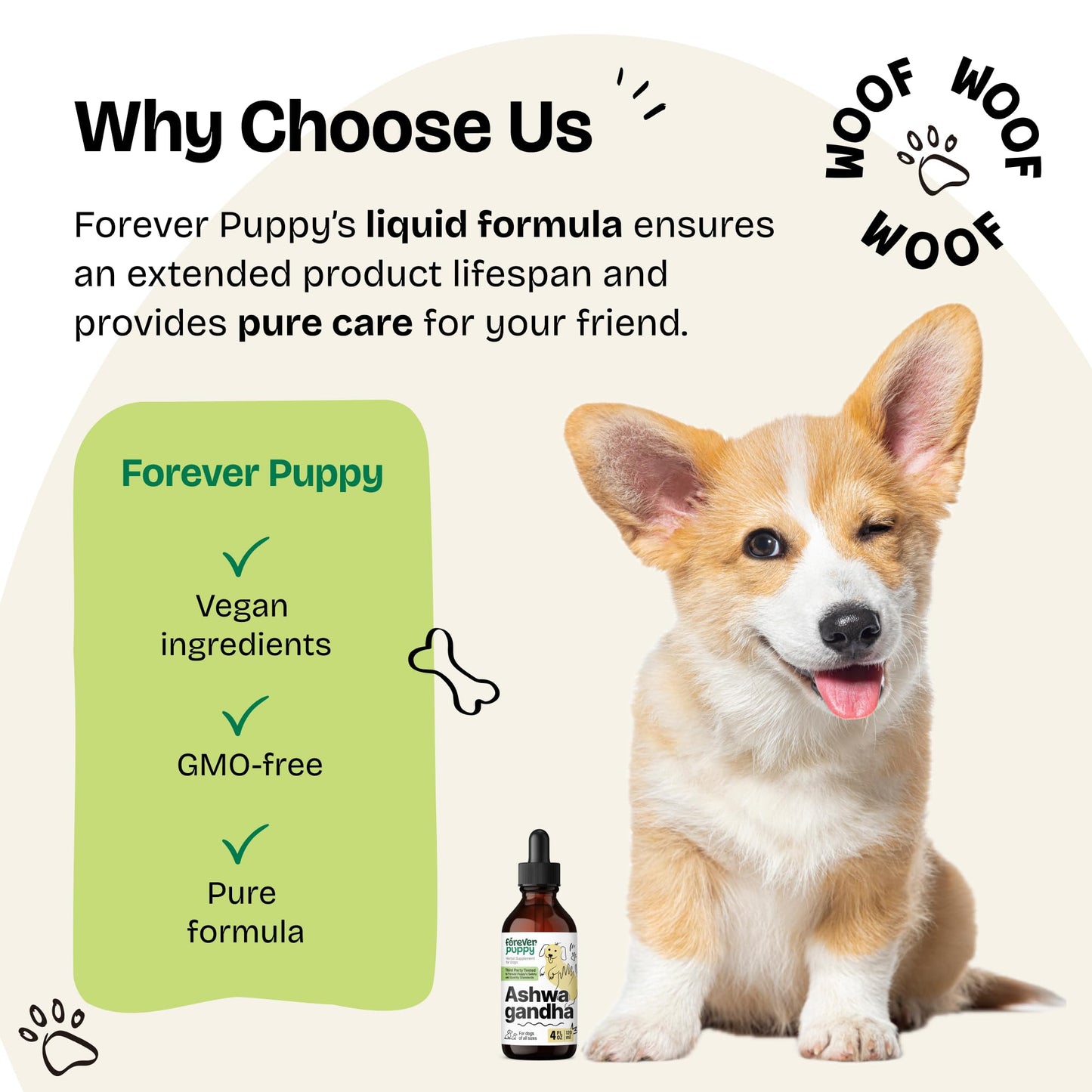 Forever Puppy Ashwagandha Drops for Dogs - Calming Care with Ashwagandha Root Tincture - Liquid Alternative to Calming Chews for Dogs' Composure & Relaxation - Canine Vitamins and Supplements - 4 oz