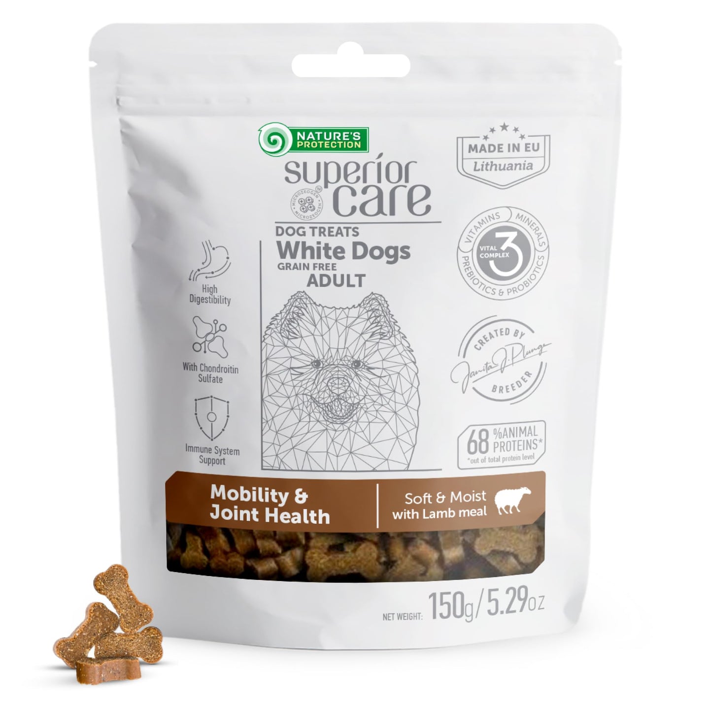 Nature's Protection Grain Free Low Calorie Dog Treats - Training Treats for Small, Medium & Large Breed Adult Dogs with Light Fur (Superior Care - Lamb, 5.29 oz)