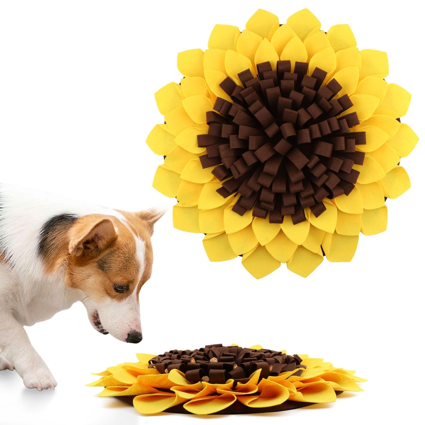 NINEFOX Snuffle Mat for Dogs, Pet Feeding Mats Puppy Sniffing Pad 20x20inch, Sunflower Shaped Snuffle Mat, Cat Doggies Interactive Toys for Multiple Breeds Training and Stress Release