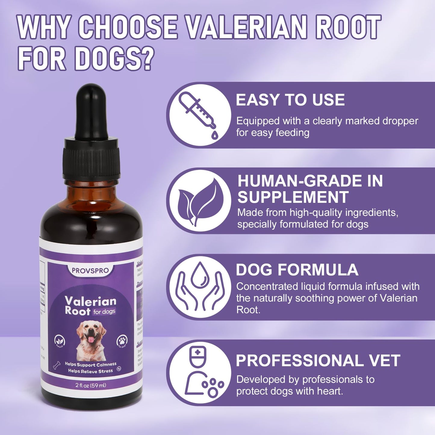 Valerian Root for Dogs, Valerian Root for Anxiety and Stress Relief in Dogs, Herbal Supplement to Help Support Calmness, Dog Sedative Calming Drops for Dogs, 2 fl oz