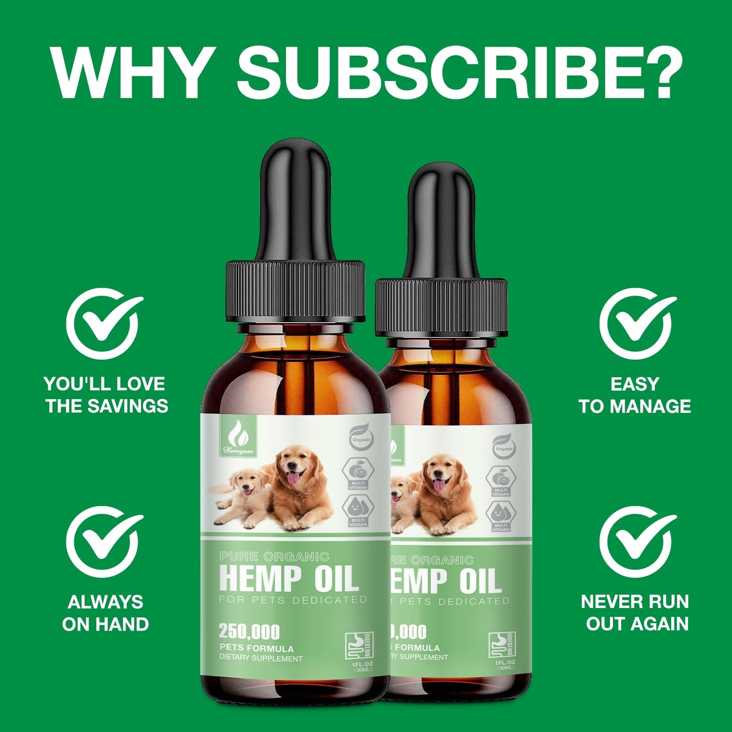 Pet Hemp Oil for Dogs Cats - Organic Hemp Extract Calming Drops, Helps Anxiety Stress Relax, Hip Joint Pain Relief Sleep Aid, Rich in Omega 3 6 9 Vitamin E