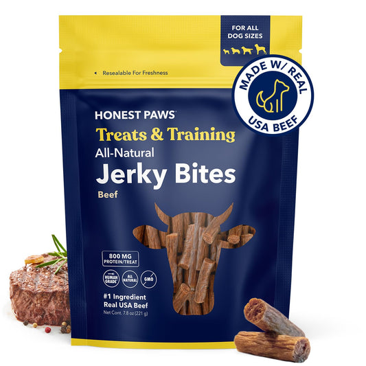 Honest Paws Dog Jerky Treats - All-Natural Jerky Dog Treats for Training Pets - Human Grade Bites - Real USA Beef