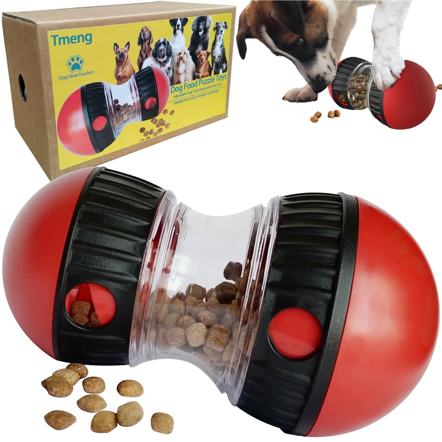 Meng Dog Food Puzzle Toys, Adjustable Dog Treat Dispensing Dogs Toys, Interactive Chase Slow Feeder for Boredom and Stimulating, IQ Training for Small Medium Dogs