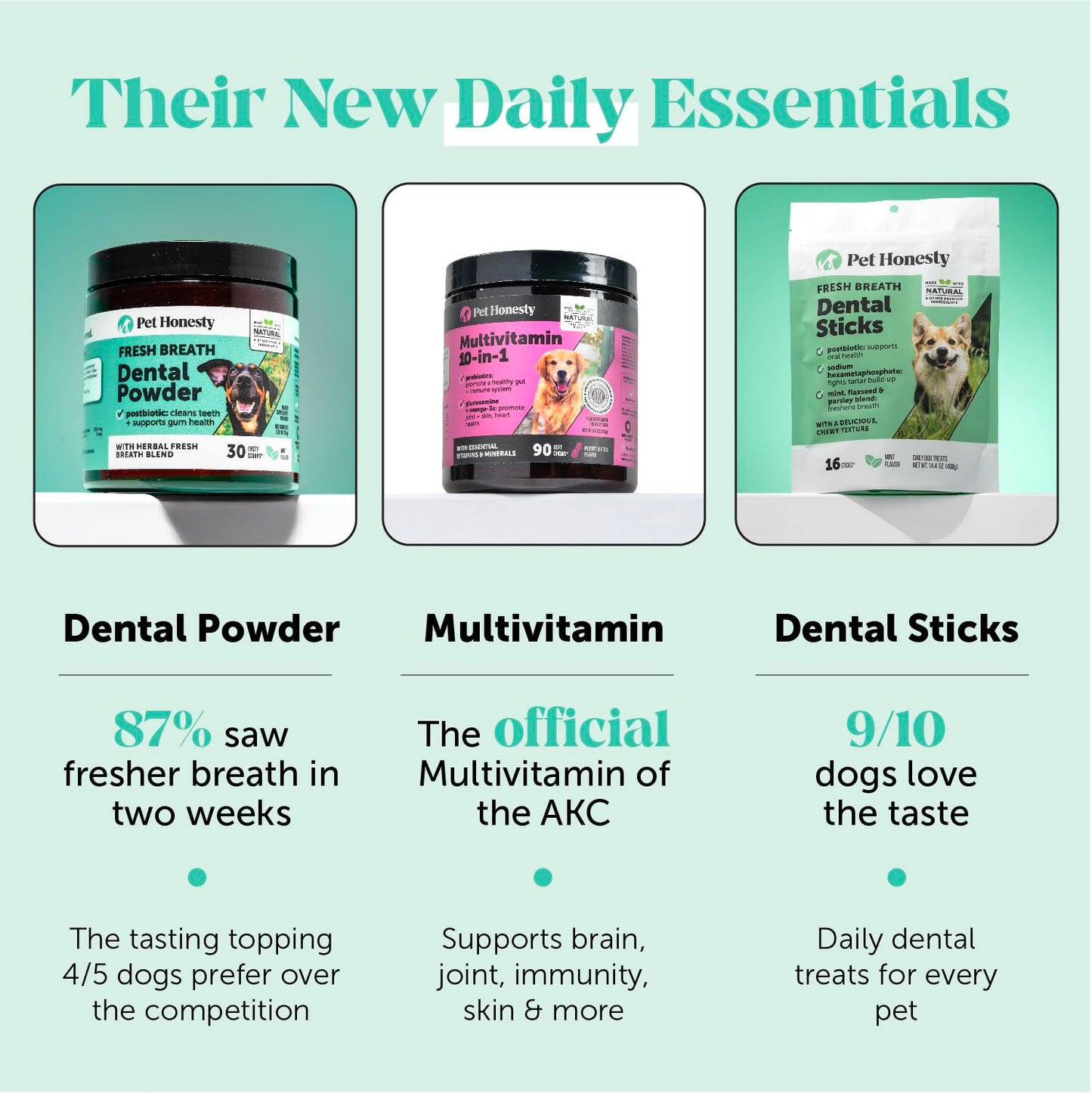 Pet Honesty Dental Health Fresh Sticks - Oral Hygiene Dental Treat for Dogs - Dental Dog Chews - Freshen Dog Breath, Reduce Plaque + Tartar - 16 Sticks