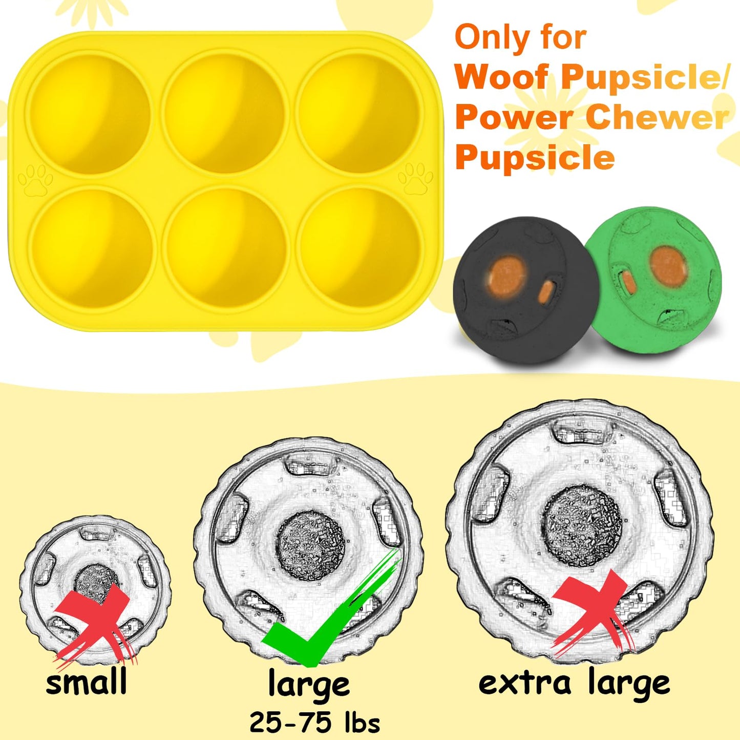 BABORUI 6 Cavities Silicone Dog Treat Molds for Woof Pupsicle & Power Chewer Pupsicle Large 25-75lbs, Reusable Frozen Dog Treat Molds for Making Puppy Favorite Freeze Refill Ice Popsicle Treats (L)