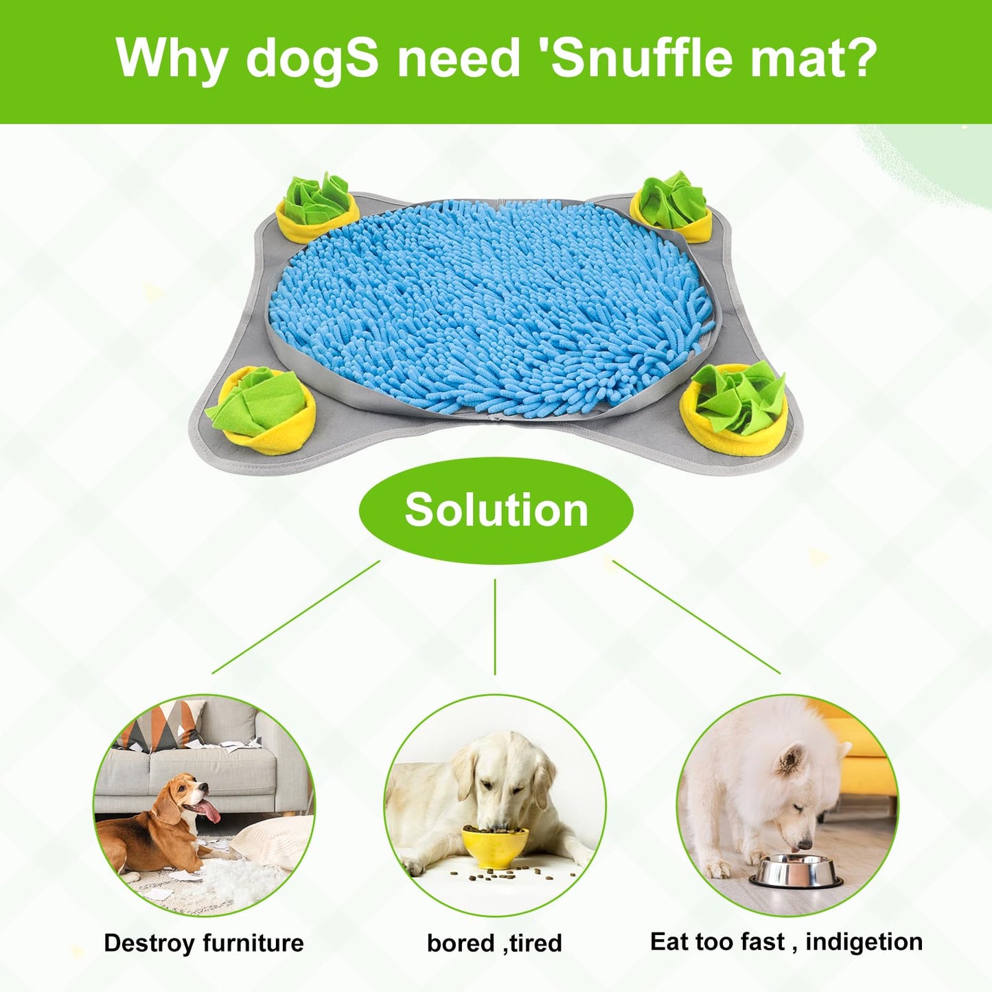 Snuffle Mat for Dogs, 15'' x 22'' Dog Foraging Mat, Interactive Dog Toys, Snuffle Bowl Mat, Foraging Mat for Dogs, for Slow Eating and Keep Busy
