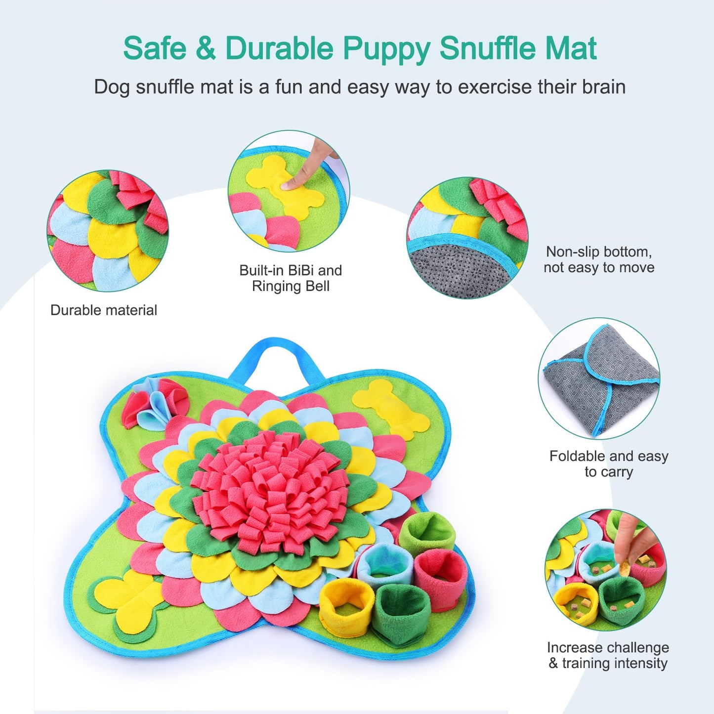 ORIA Snuffle Mat for Dogs, 20x20'' Interactive Dog Sniff Mat for Boredom, Slow Eating Keep Busy, Encourages Natural Foraging Skills, Pet Foraging Mat for Dogs Cats Rabbits