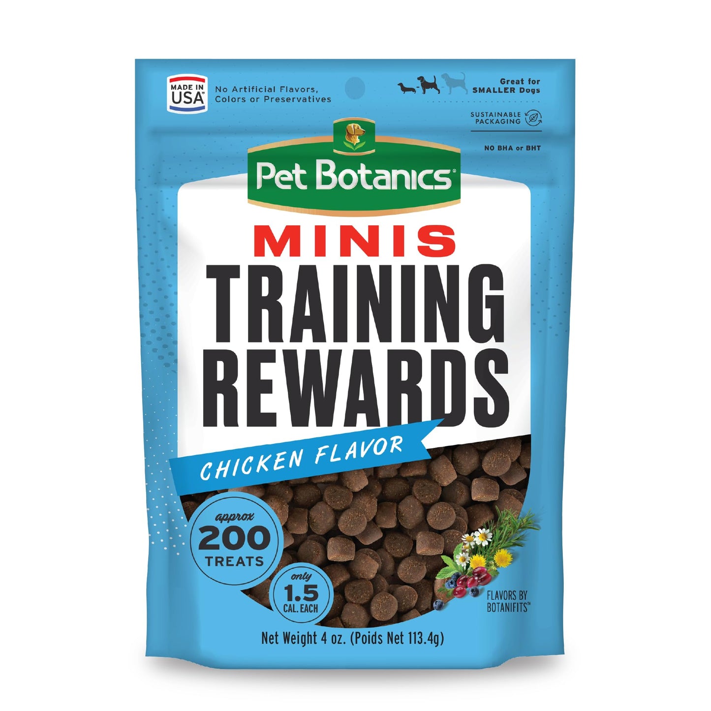 Pet Botanics 4 oz. Pouch Training Rewards Mini Soft & Chewy, Chicken Flavor, with 200 Treats Per Bag, The Choice of Top Trainers