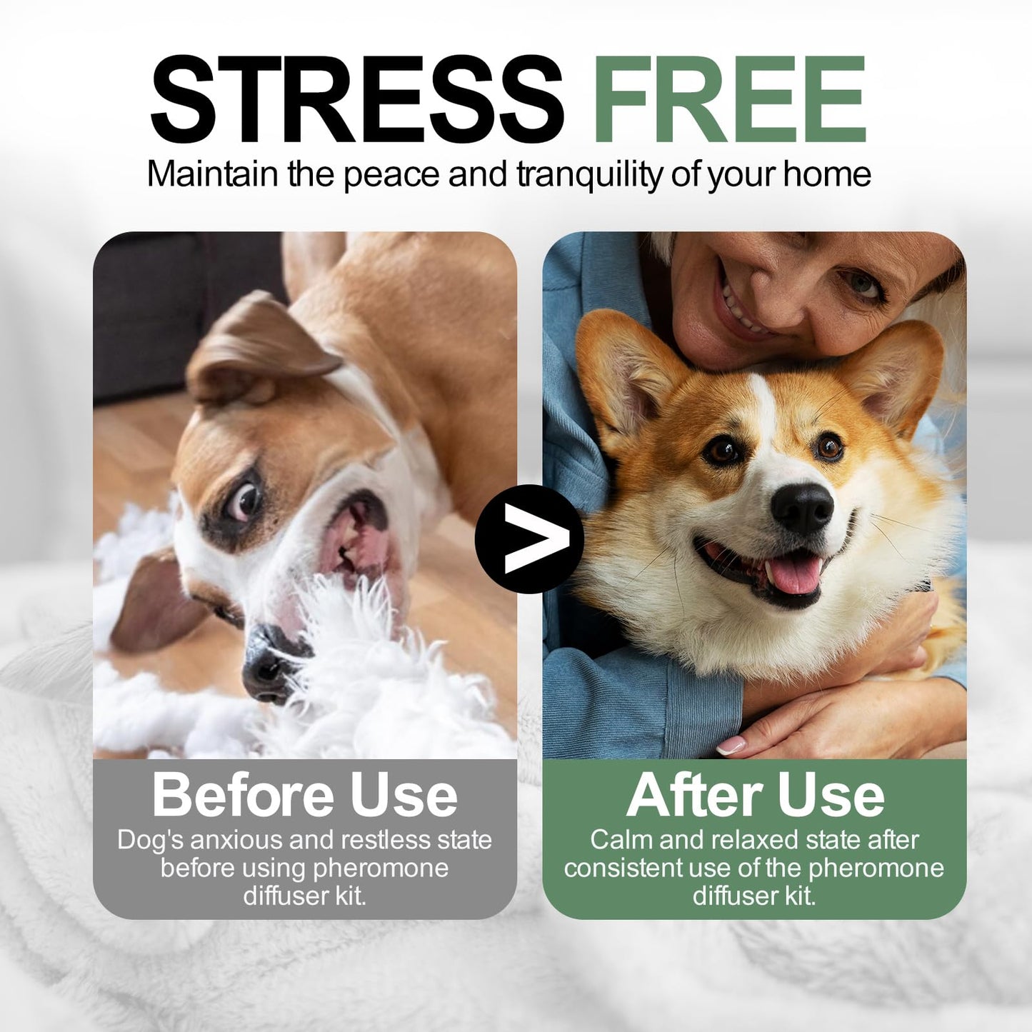 4-In-1 Dog Calming Diffuser Kit with 3 Refills (48ml Each), Plug-in Pheromone Dispenser for Dogs, 90-Day Supply, Covers 700 sq ft, Safe & Odorless Stress Relief Solution, Promotes Relaxed Behavior