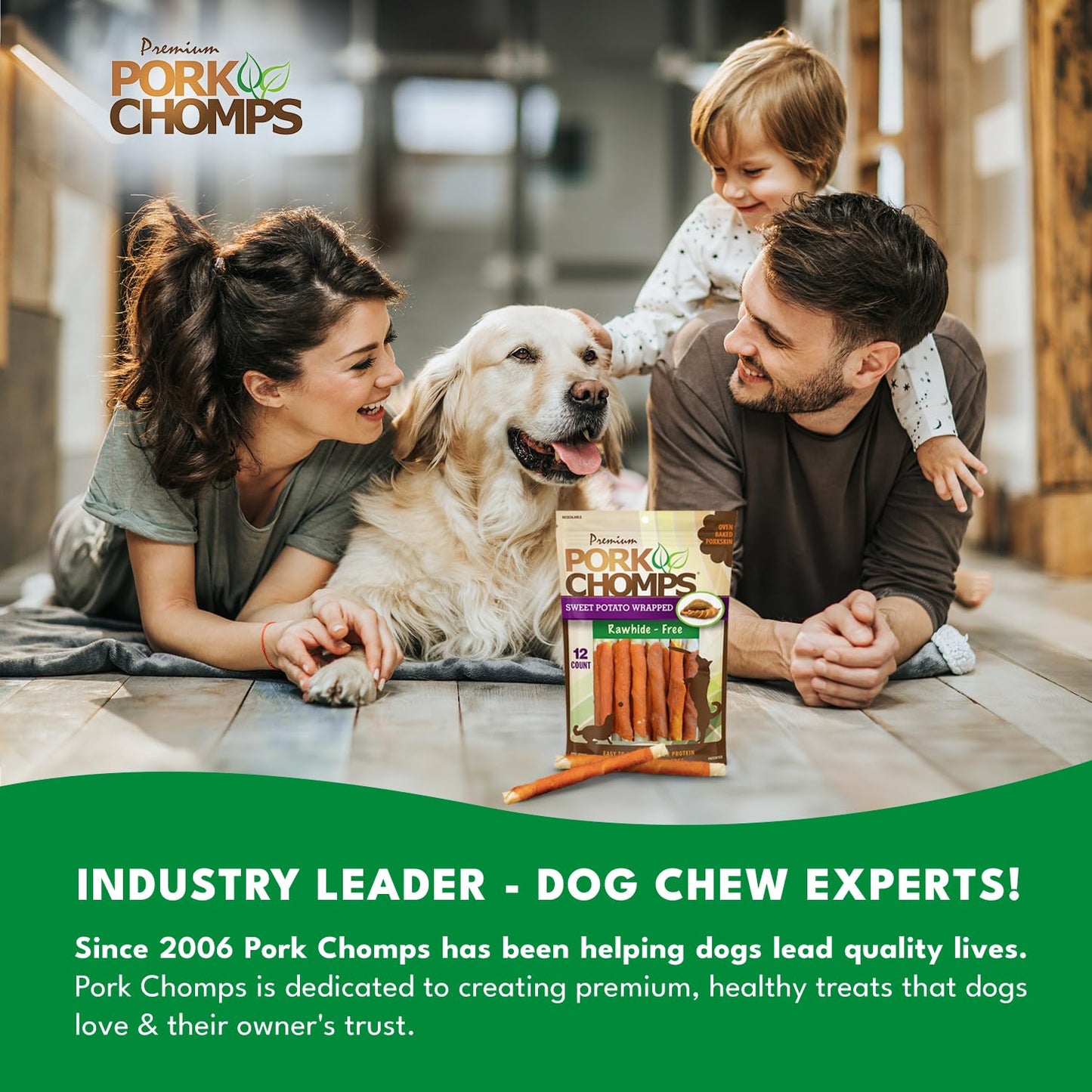 Pork Chomps Baked Pork Skin Dog Chews, 5-inch Mini Twists, Real Sweet Potato Wrap, 12 Count