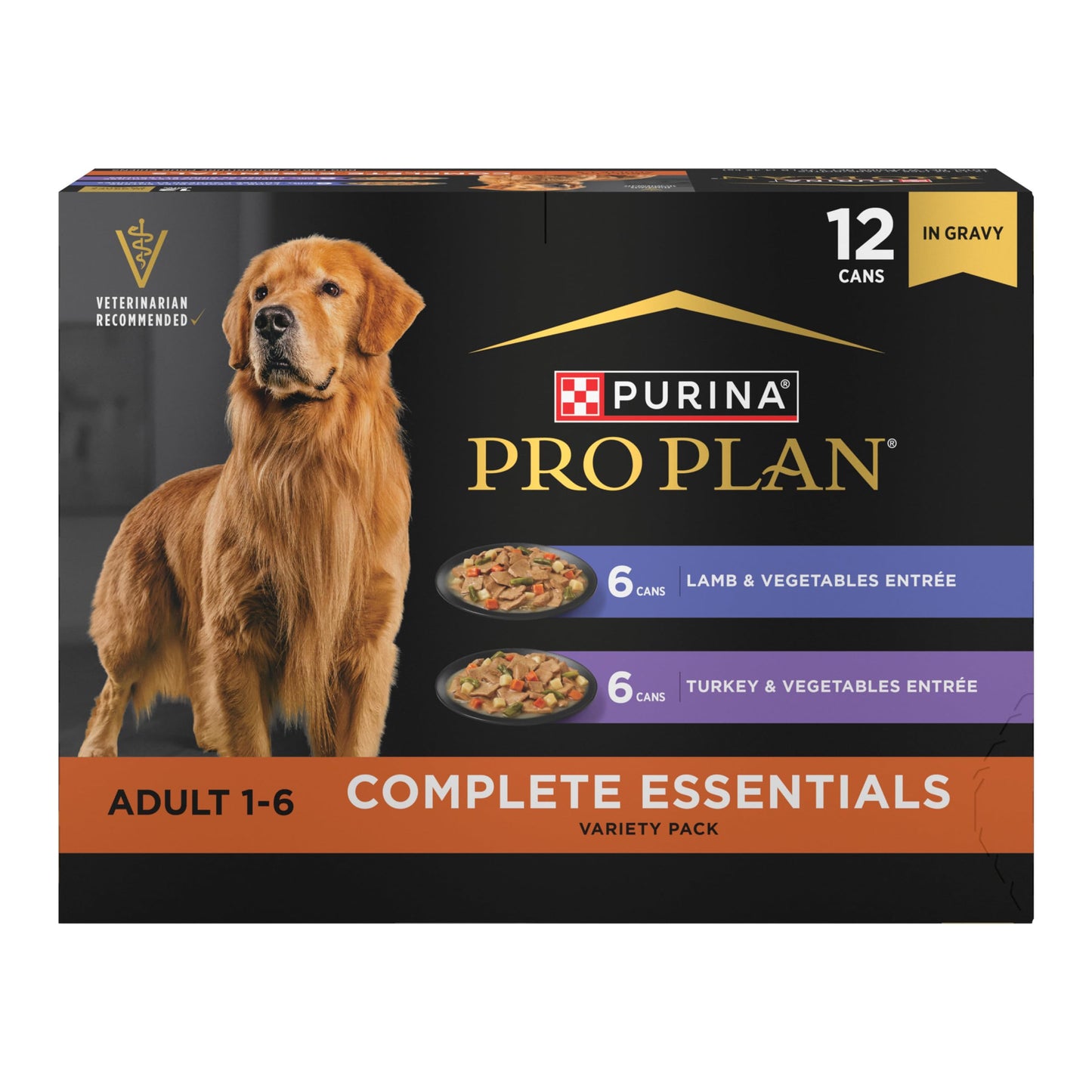 Purina Pro Plan Complete Essentials Wet Dog Food, Lamb and Vegetables and Turkey and Vegetables in Gravy Variety Pack - (Pack of 12) 13 oz. Cans