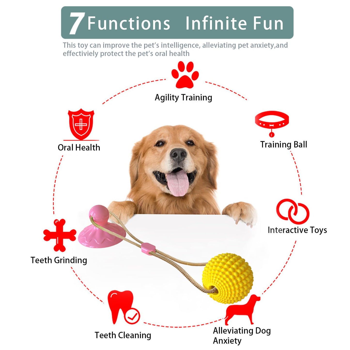 KITIVIALA Corn Ball Chew Toys for Aggressive chewers, Interactive Suction Cup Dog Tug of War Toys, Teething Rope Toys for Dog Boredom, Enrichment Teeth Cleaning for Medium Large Dogs (Pink)