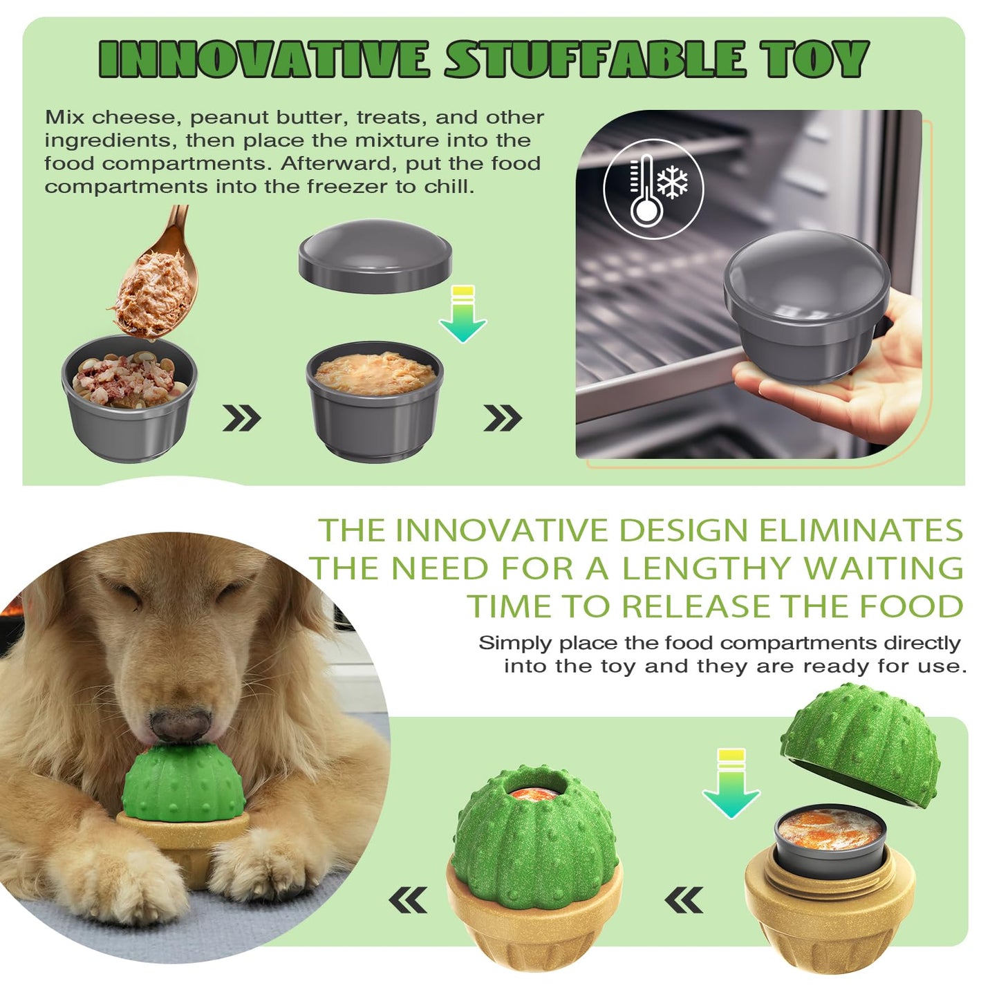 DSUMD Interactive Dog Toys, Frozen Treat Dispensing for Aggressive Chewers, Indestructible Nylon Chew Toy, Slow Puzzle Feeder for Healthy Eating, for Small Medium Large Breed to Keep Them Busy, Green