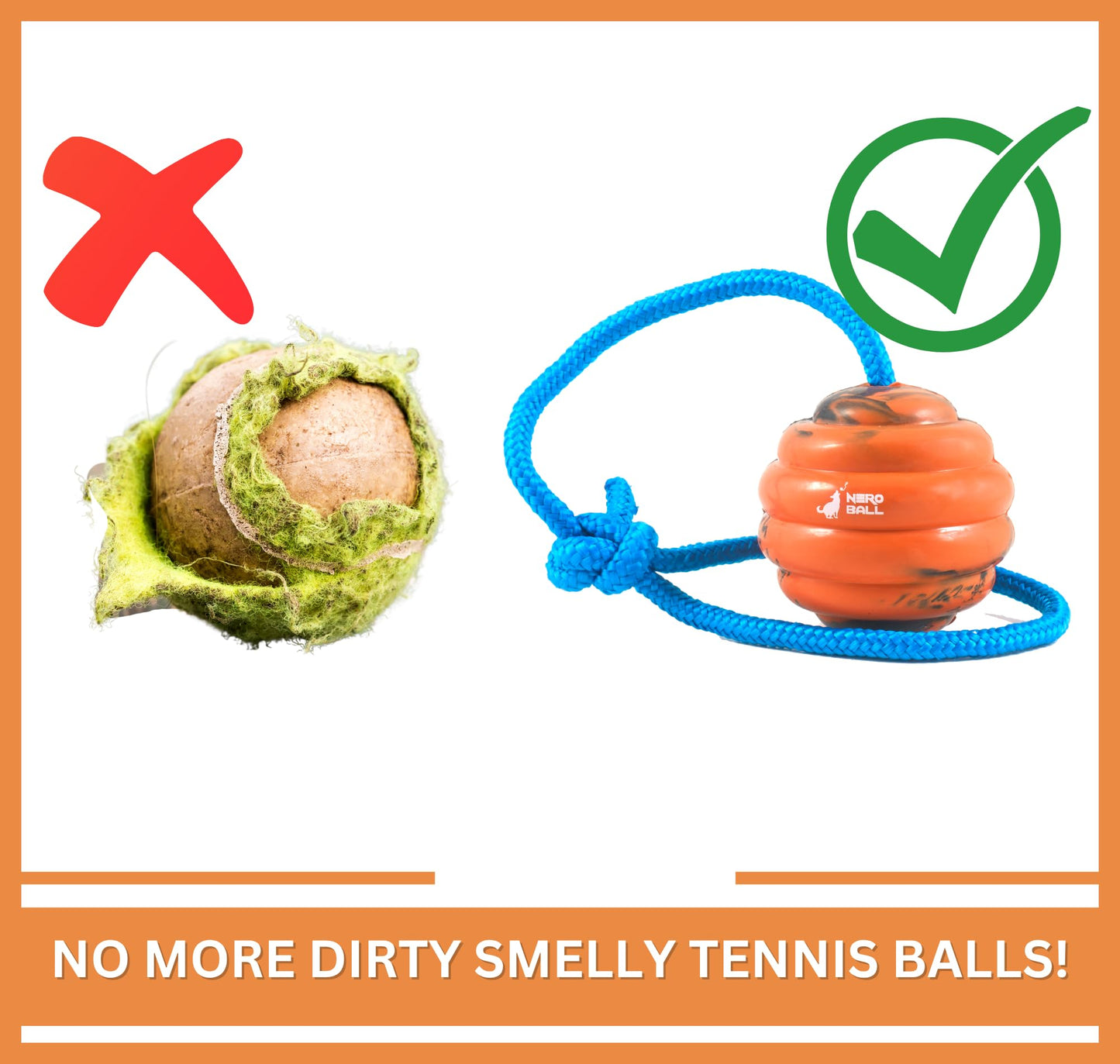 Nero Ball Pro K-9 Dog Training Ball on Rope – 2.75″ Heavy-Duty Natural Rubber Reward & Tug Toy with Nylon Throw Handle – High-Visibility Orange – Police, Military & Sport Working Dogs Fetch
