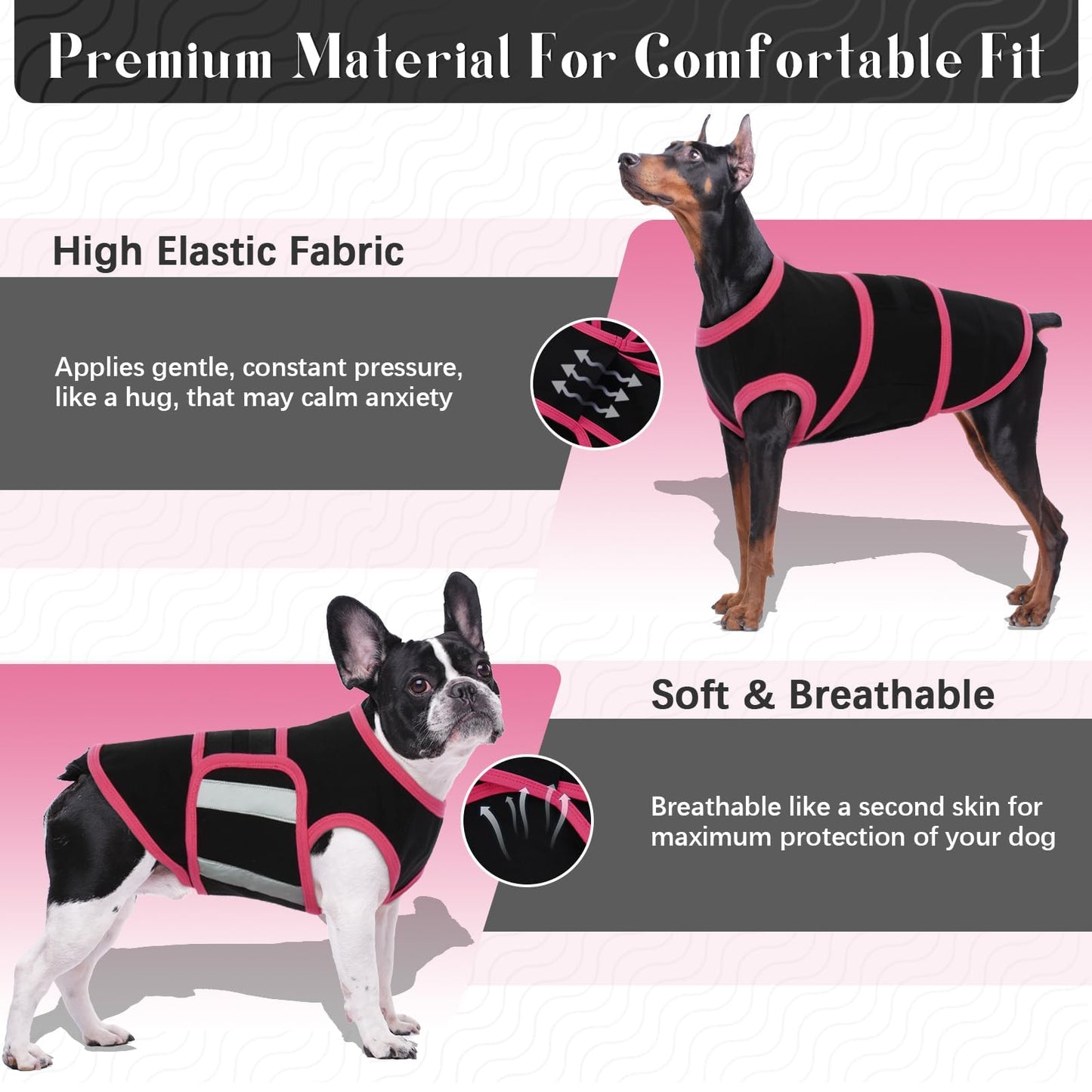 Allroaring Dog Anxiety Vest, Soft Dog Calming Shirt, Reflective Anti-Anxiety Vest Breathable Pet Anxiety Jacket Wrap for Fireworks, Thunderstorms, Separation, Travle, Vet Visits, Black L