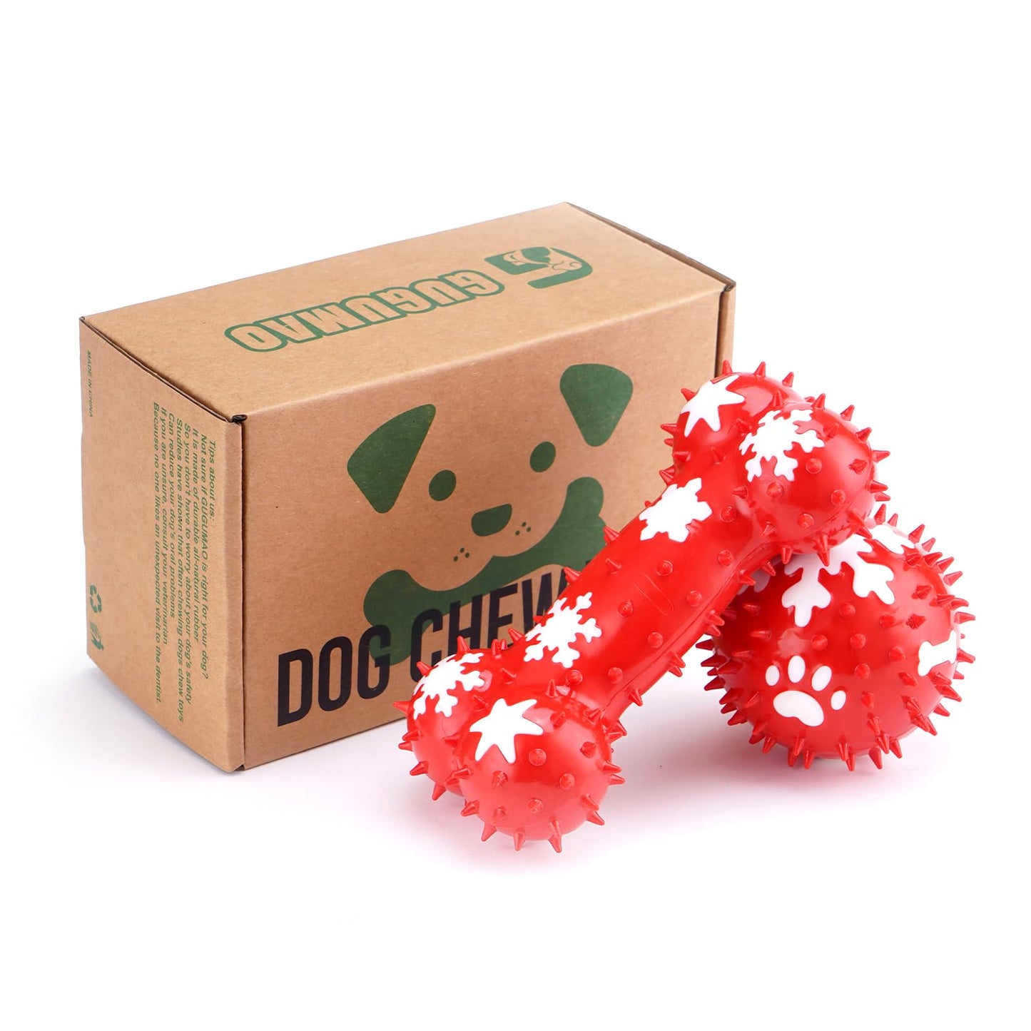 2 Pack Dog Toys - Bone & Ball Chew Toys, Teething Toys for Aggressive Chewers Durable Tough Chew Toys for Small/Medium/Large Breeds Snowflake Bone Pattern (Red, Ball+Bone)