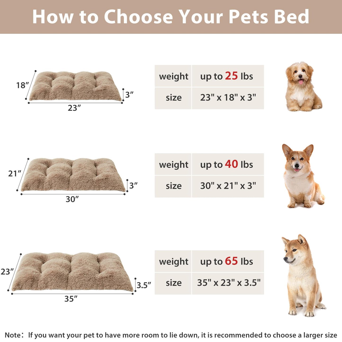 BFPETHOME Dog Beds for Large Dogs, Plush Dog Crate Bed Fluffy Cozy Kennel Pad for Sleeping &Ease Anxiety, Washable Pet Mats with Anti-Slip Bottom for Large Dogs, Brown