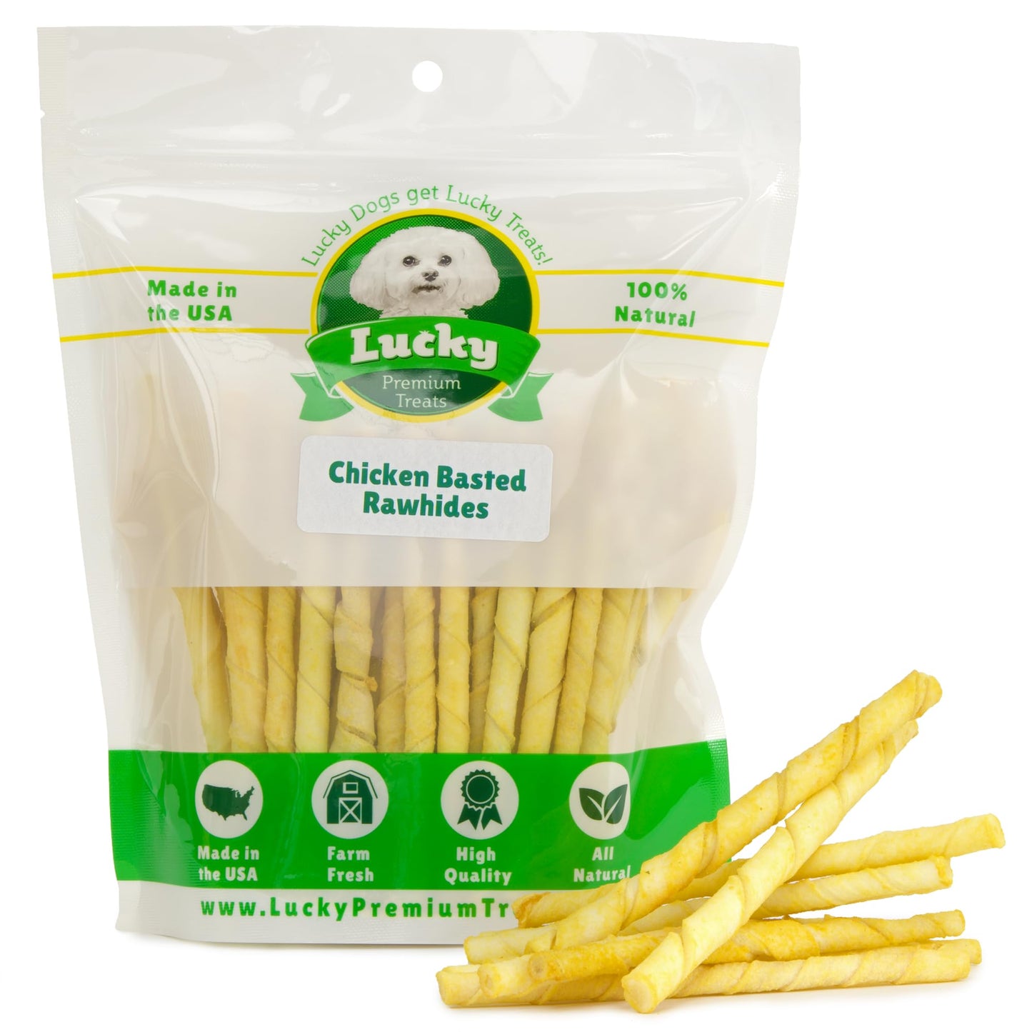 Chicken Basted Rawhide Twist Sticks Dog Treats – 25ct. Premium Rawhide Chew Sticks – Long Lasting Chicken Flavored Chews for Small Dogs Made in USA with Natural Beef Hide