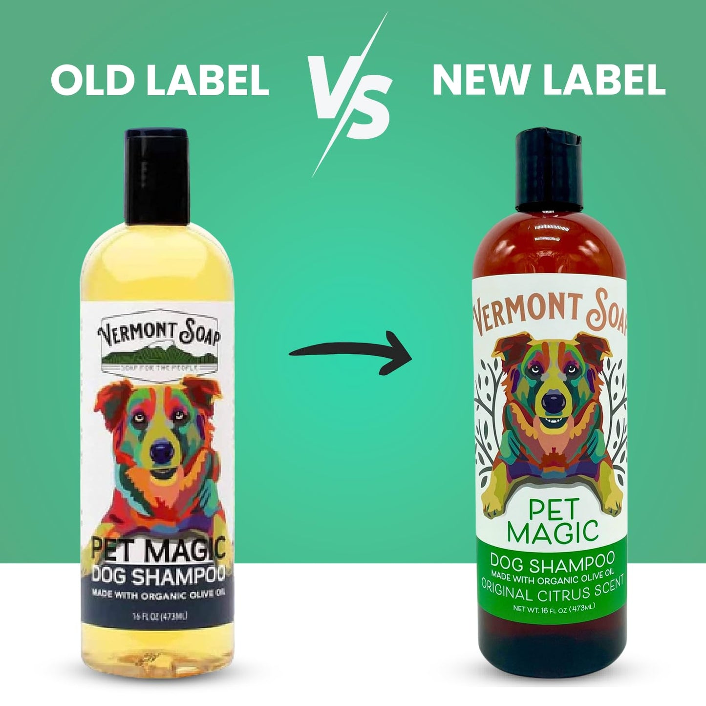 Vermont SOAP Organics Pet Shampoo - Infused with Organic & Natural Olive Oil, Coconut & Aloe Vera Dog Shampoo for Sensitive Skin - USDA Certified Grooming Pet Shampoo - Original Citrus (16oz)