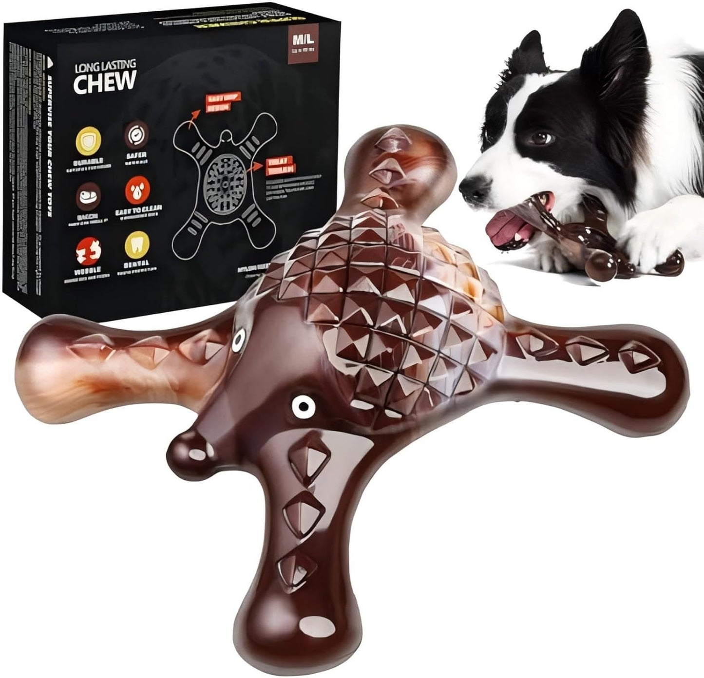 Quizvi Tough Dog Chew Toy for Aggressive Chewers – Durable Bacon Flavored Nylon Bone for Large Dogs, Fillable Dental Toy for Teething, Indoor Chewing & Crate Training, Boredom Relief Gift