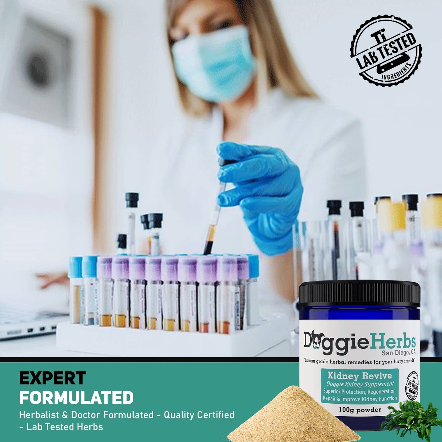 Certified Organic Kidney Revive - 100% Herbal Dog Kidney Health Healing Supplement for Acute and Chronic Ailments by Doggie Herbs