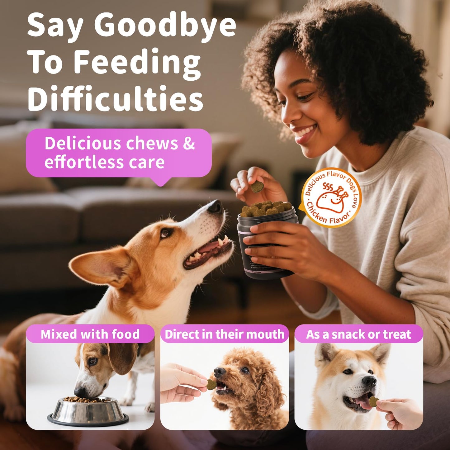 POPPAW Itch Relief for Dogs - Turmeric Supplements for Itching Skin Comfort & Coat Health & Seasonal Allergy Care, Immune Support Supplement with Omega-3 Fish Oil, Biotin - Chicken Flavor - 90 Count