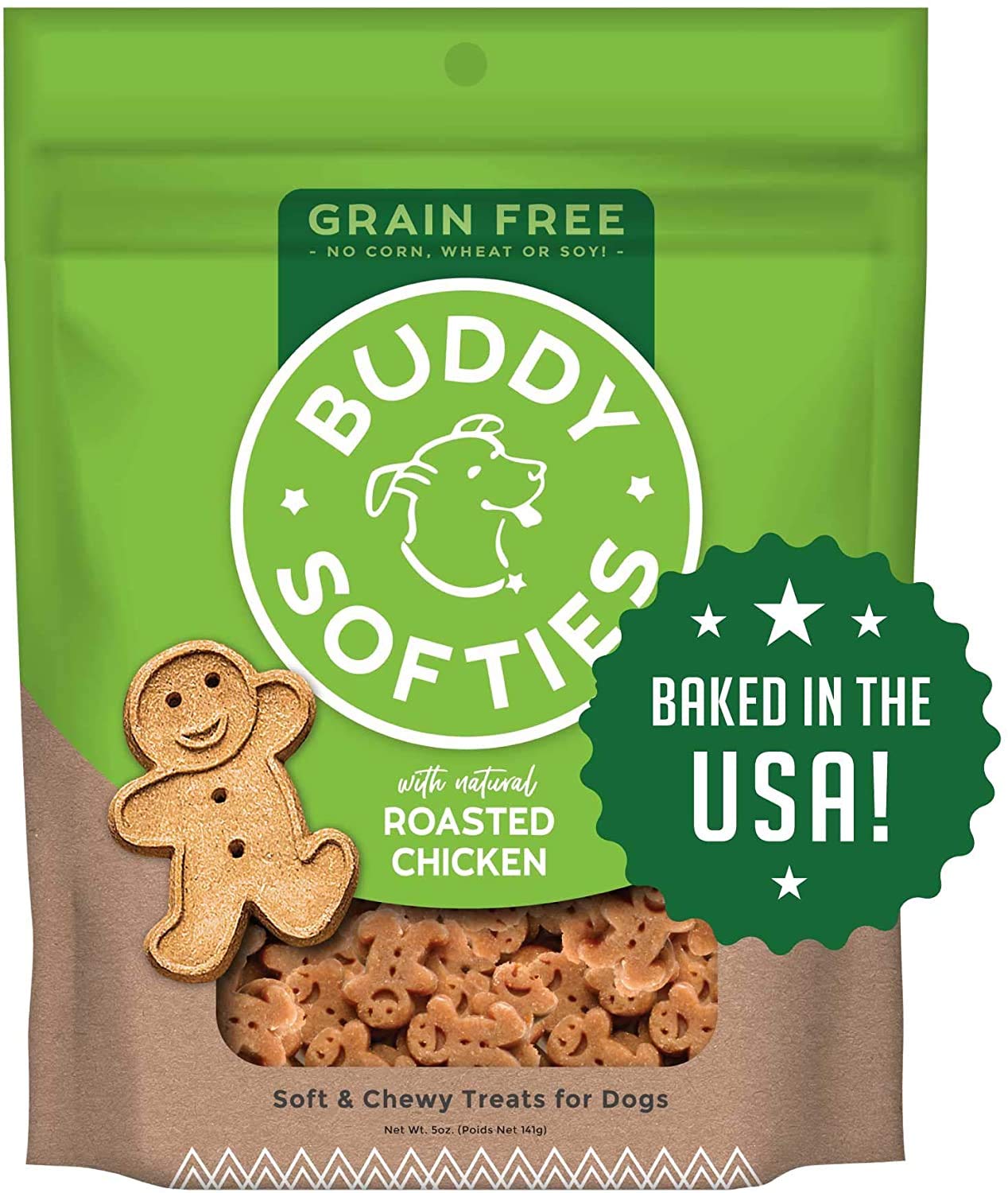 Pet Faves Buddy Biscuits Soft & Chewy Treats for Small & Large Dogs, Grilled Beef, Roasted Chicken, Bacon & Cheese Peanut Butter with 10ct Wipes (2 Grain Free 5oz, 2 Healthy Whole Grain 6oz)