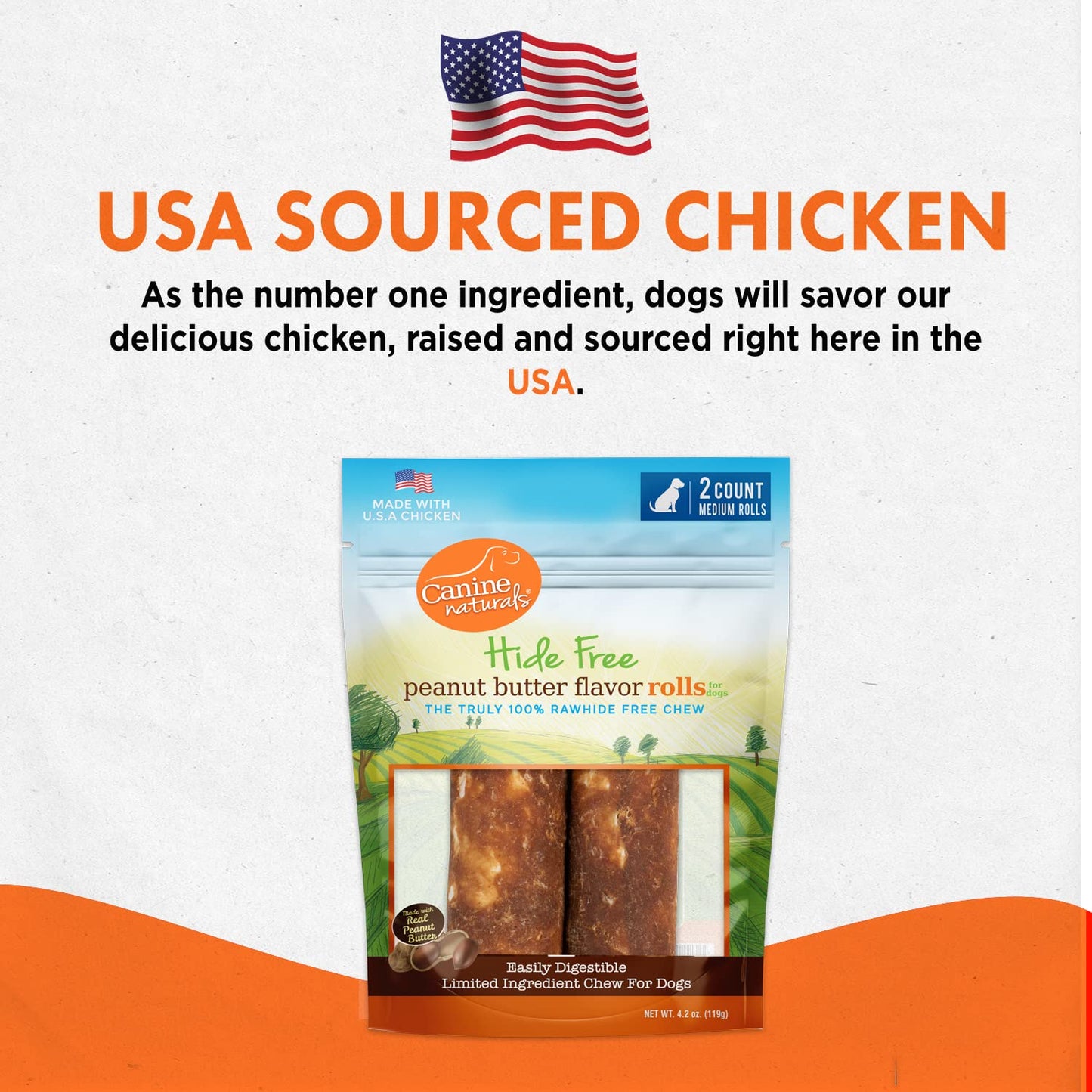 Canine Naturals Chicken Recipe Chew - Rawhide Free Dog Treats - Made From USA Raised Chicken - All-Natural and Easily Digestible - Medium (2 Count) for Dogs 20-50lb