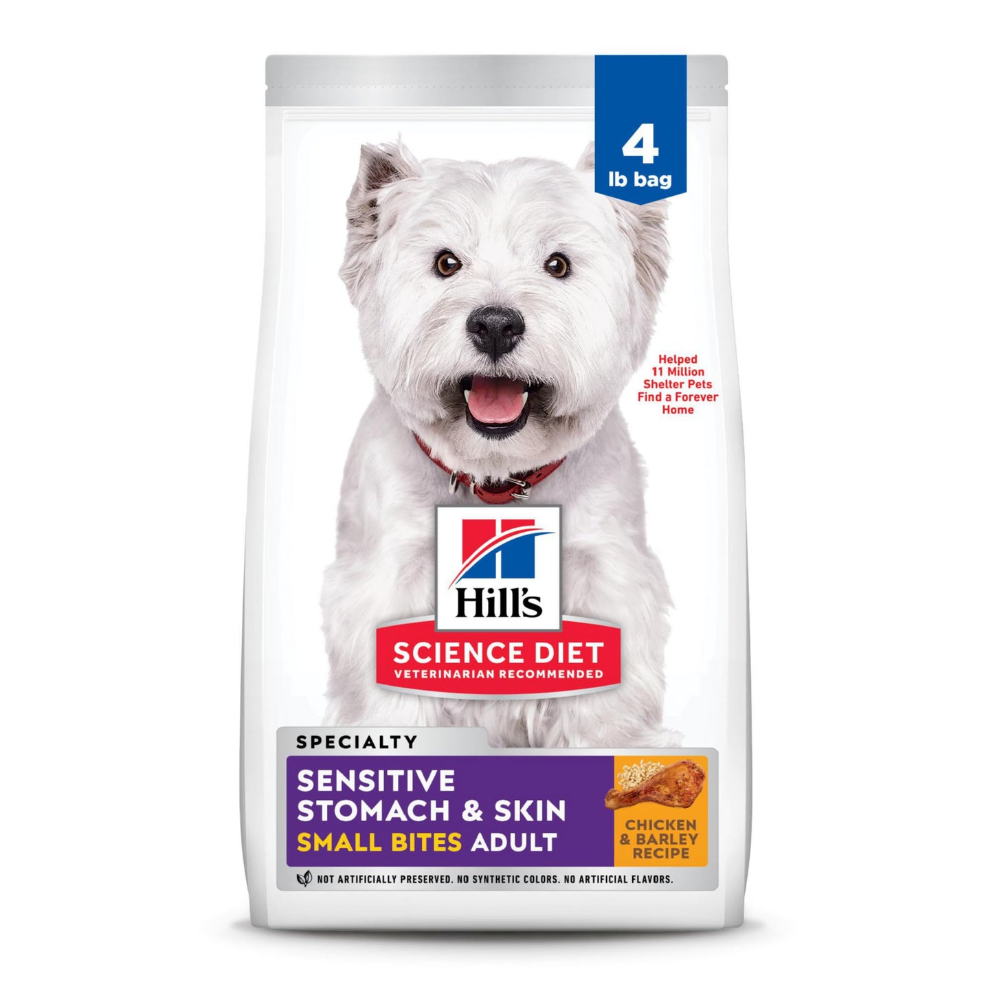 Hill's Science Diet Sensitive Stomach & Skin, Adult 1-6, Stomach & Skin Sensitivity Support, Small Kibble, Dry Dog Food, Chicken Recipe, 4 lb Bag