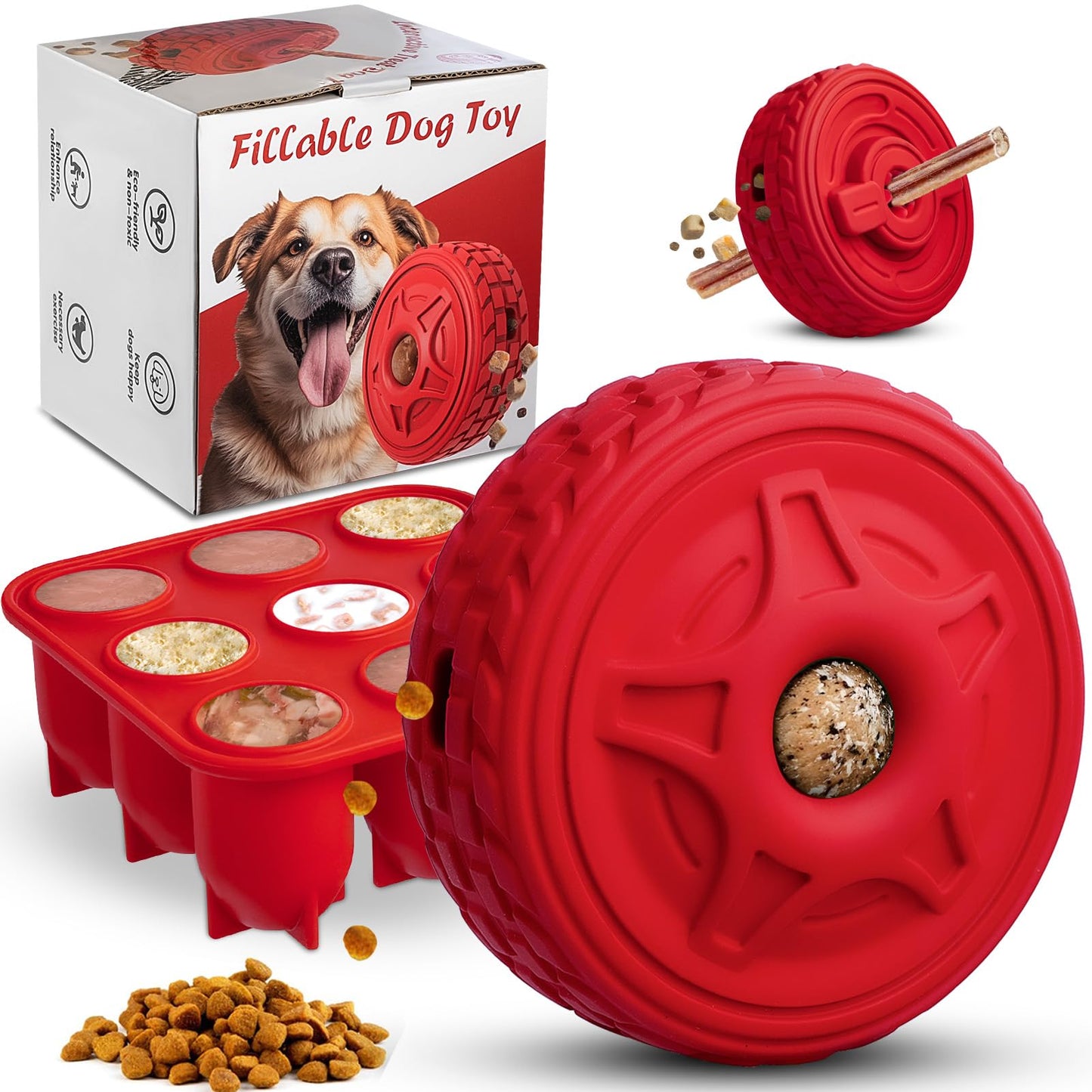 Hanshengday Frozen Dog Toy to Keep Them Busy, Interactive Treat Dispensing Dog Toy, Indestructible Chew Toy for Aggressive Chewers and Large Dogs, Durable Rubber Bully Stick Holder
