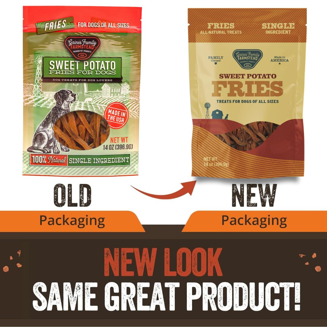 Gaines Family Farmstead Sweet Potato Fries for Dogs – 14 oz, Grain-Free, Single Ingredient Dog Treats, Crispy Rawhide-Free Chews, High-Fiber Snacks for Training, Made in USA