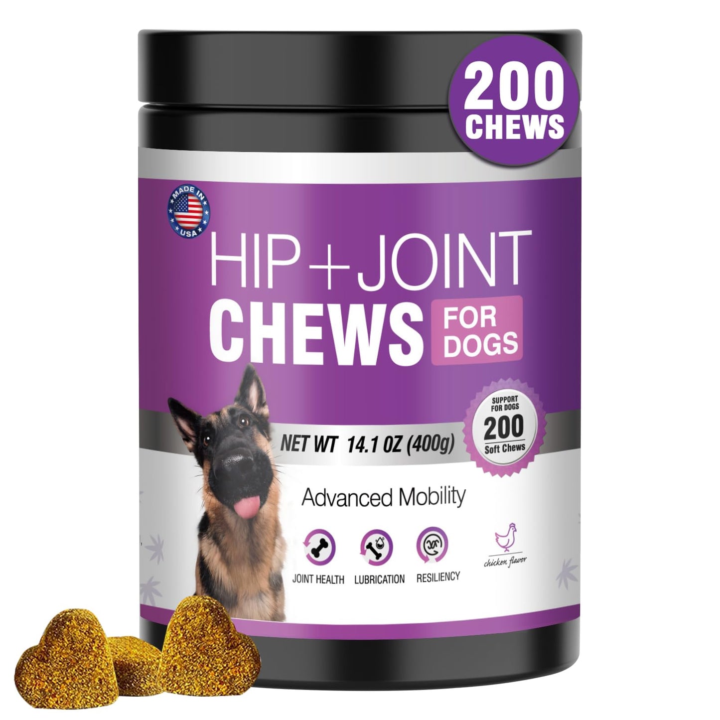 Glucosamine for Dogs 200pcs Joint Support Supplement Dog Hip and Joint Chondroitin Chews Treats with MSM Hemp Dog Joint Pain Relief Mobility Supplements Chicken Flavor Fit All Large Small Medium Breed