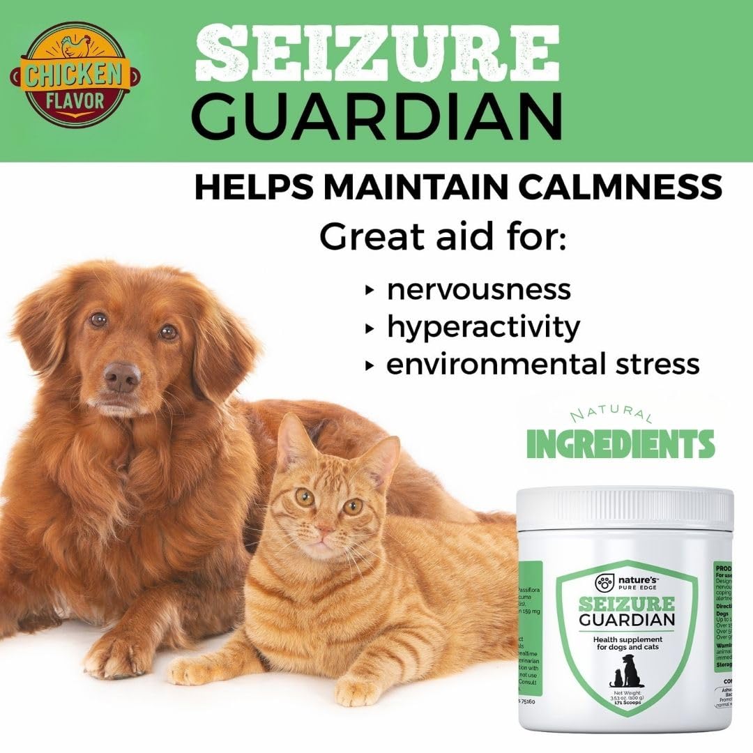Seizure Support and Calming Aid for Dogs and Cats - All Natural Epilepsy and Seizure Aid. Ashwagandha, Blue Vervain, Valerian, L-tryptophan, L-Taurine, Chamomile, Milk Thistle, Turmeric.