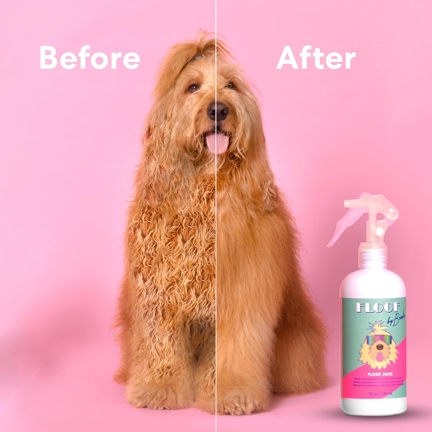 Floof by Brodie Floof Juice Dry Shampoo for Dogs - Hypoallergenic Conditioning Detangling - No Rinse Spray for Odor Control for Smelly Dogs, Waterless - Made in USA (10oz)