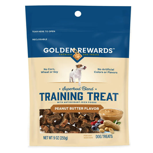Golden|Rewards Dog Training Treats with Peanut Butter Flavor, 9 oz, Made with Real Chicken & Superfoods, Soft Texture, No Corn, Wheat, or Soy, Great for Obedience & Trick Training for All Dog Sizes
